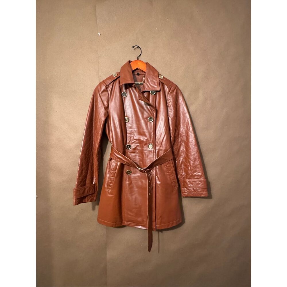 IMAN Leather Coat Tie Waist